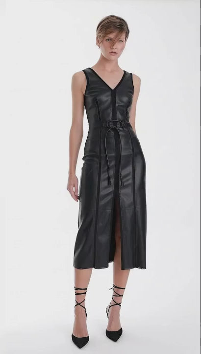 Mona Vegan Leather Midi Dress