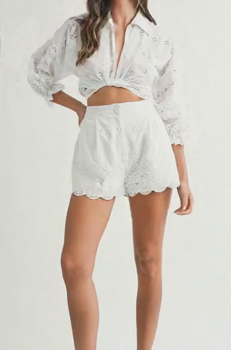 Alexandra Lace Detail Front Tie Crop Top and Shorts Set