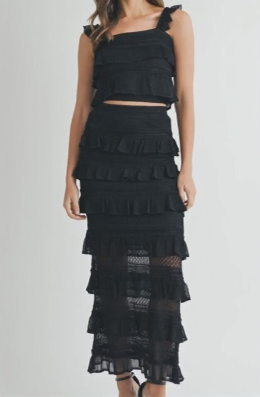 Candra Tiered Ruffled Top and Skirt Set