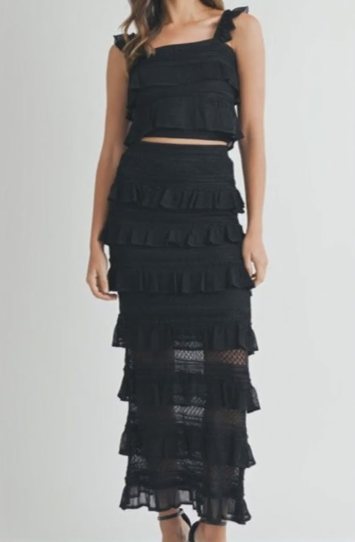 Candra Tiered Ruffled Top and Skirt Set